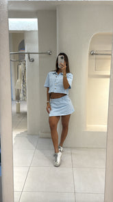 Conjunto Jean Falda Short Azul