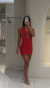 Vestido Corto Trenza Rojo