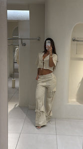 Conjunto Lino Pantalón Moños Beige