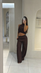 Conjunto Pantalón Top Cuello Chocolate