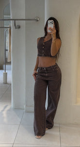 Conjunto Jean Desgaste Marrón