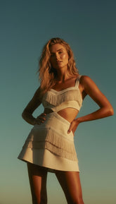 Vestido Fleco Crema