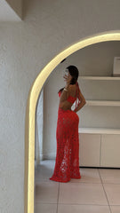 Vestido Largo Tejido Rojo
