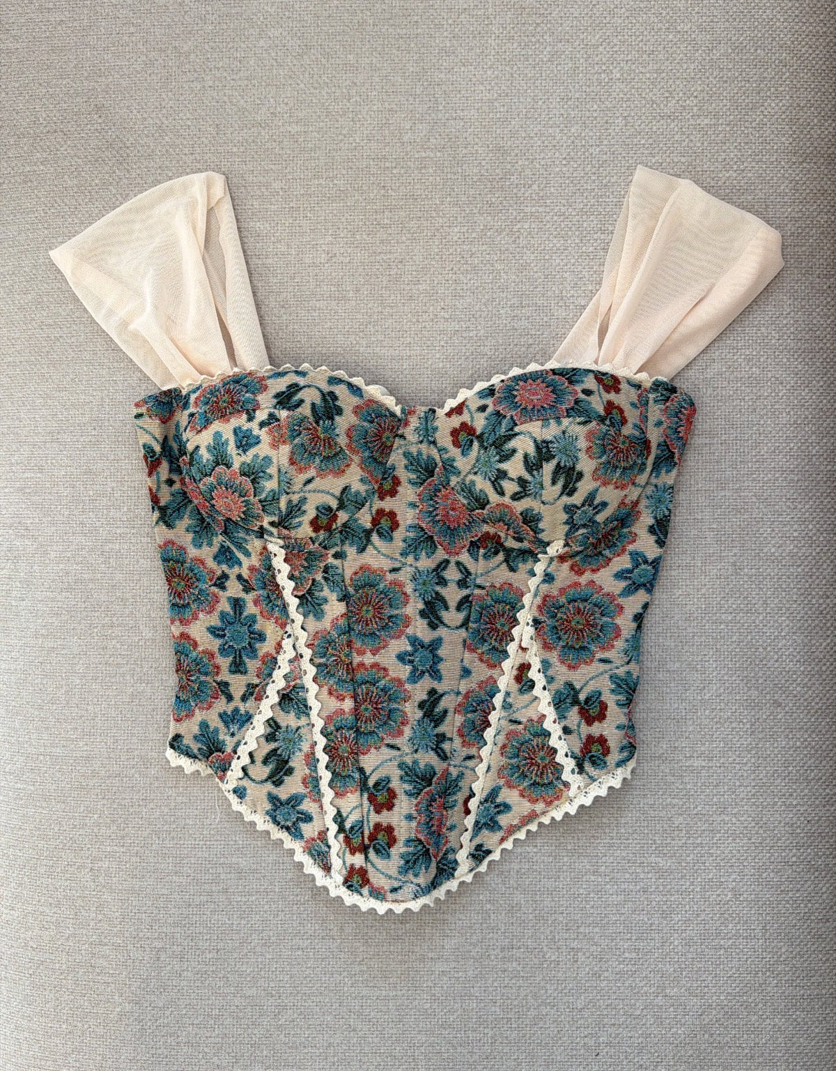 Corset Flores Azul Beige