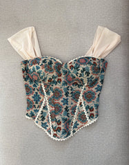Corset Flores Azul Beige