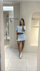 Conjunto Jean Falda Short Azul