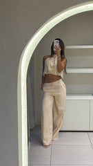 Conjunto Pantalón Top Cuello Beige
