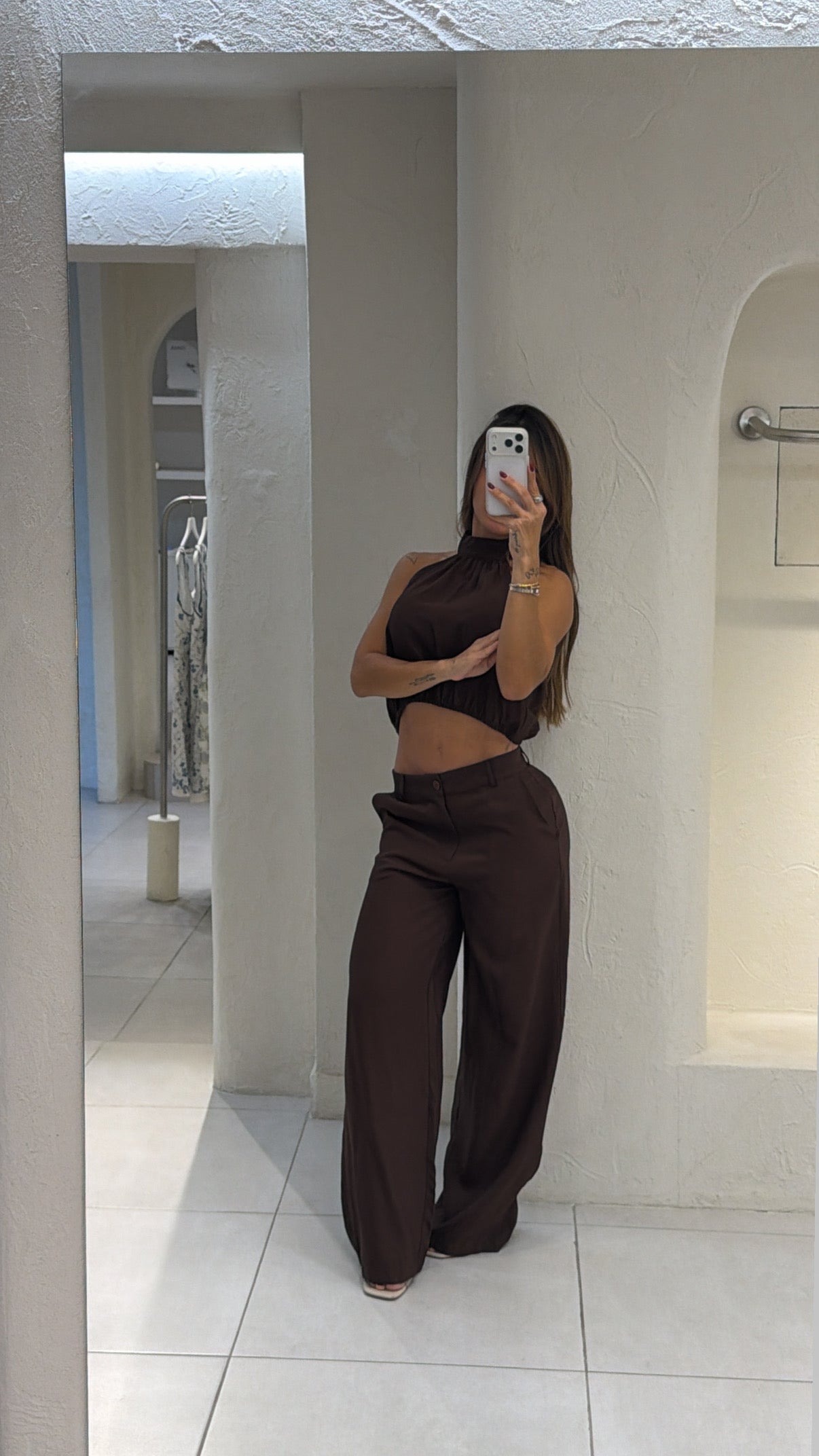 Conjunto Pantalón Top Cuello Chocolate