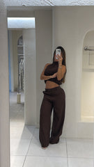 Conjunto Pantalón Top Cuello Chocolate