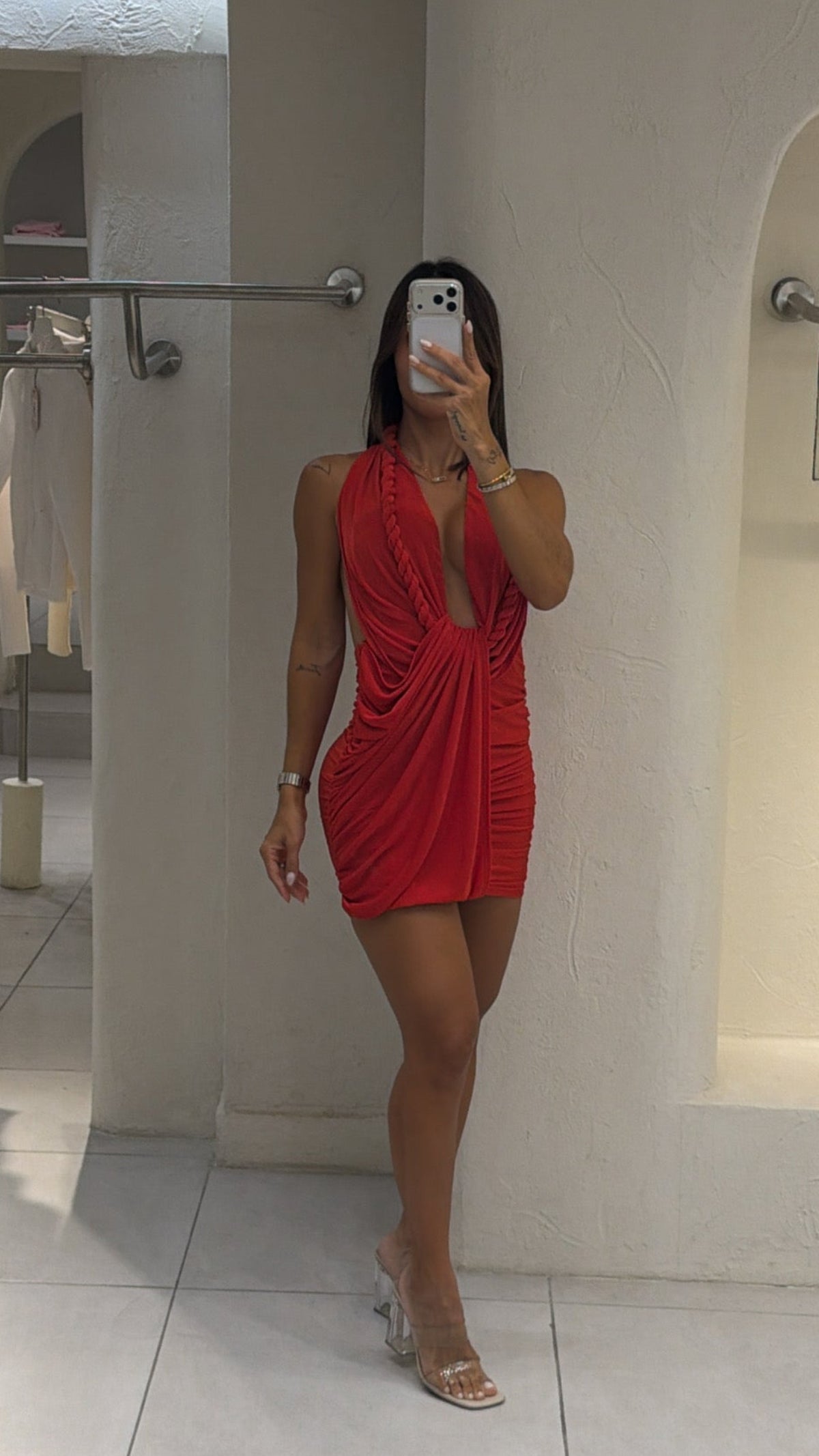 Vestido Corto Trenza Rojo
