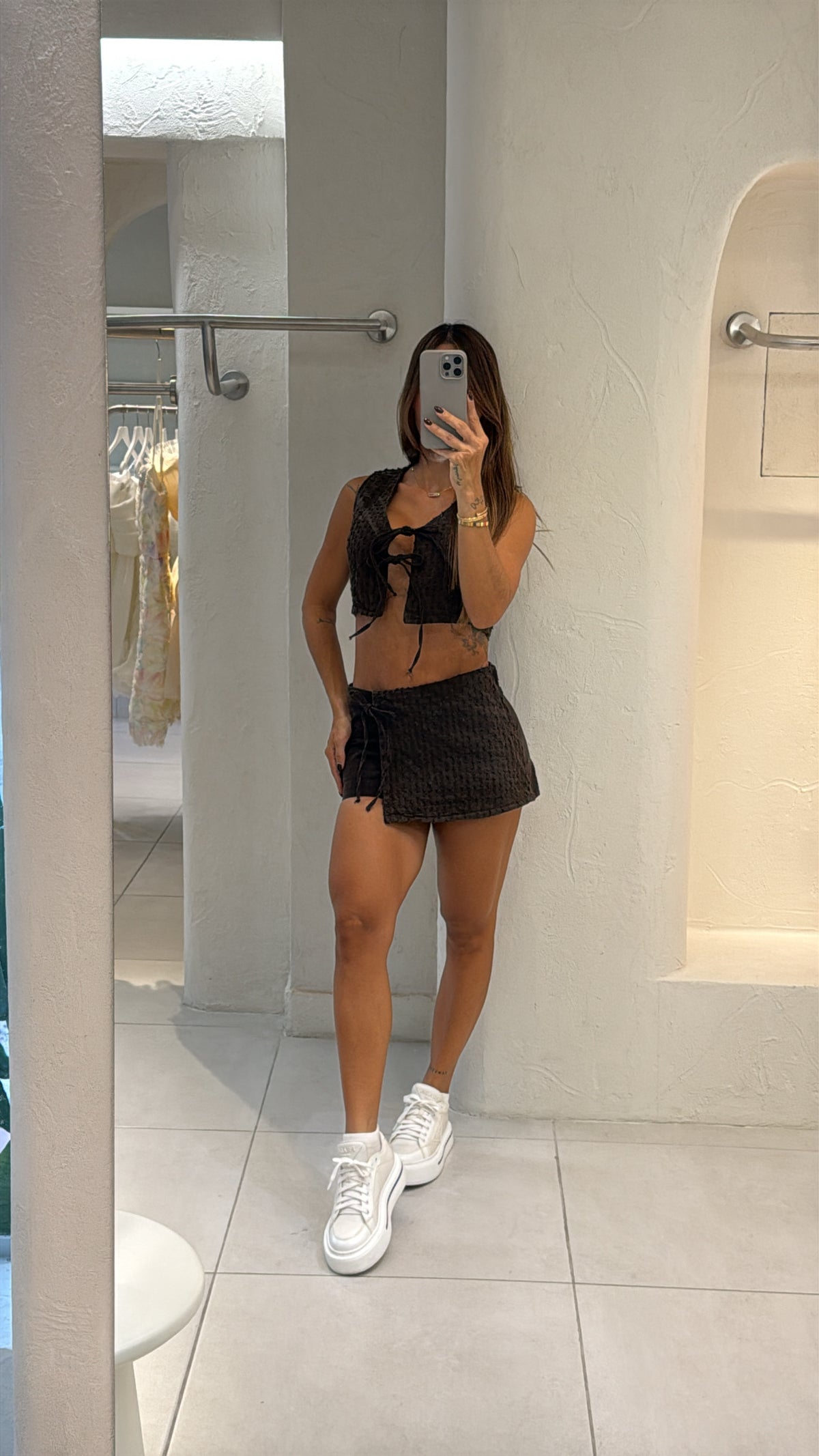 Conjunto Short Jean Marron