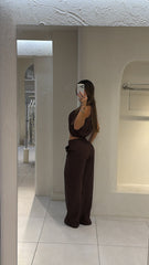 Conjunto Pantalón Top Cuello Chocolate