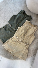 Conjunto Falda Short Jean Kaki