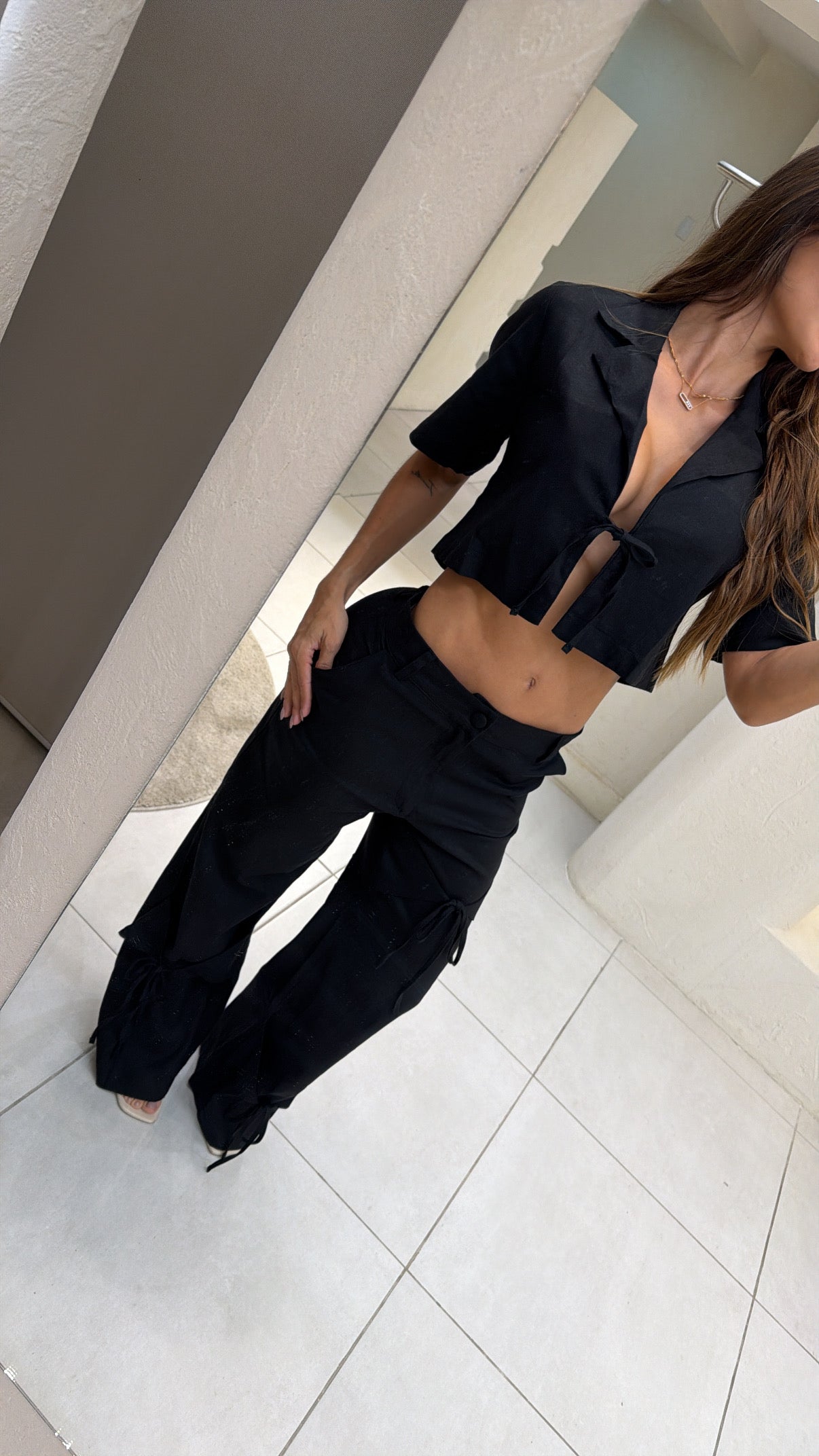 Conjunto Lino Pantalón Moños Negro