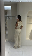 Conjunto Lino Pantalón Moños Beige