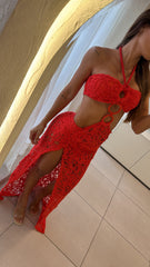 Vestido Largo Tejido Rojo