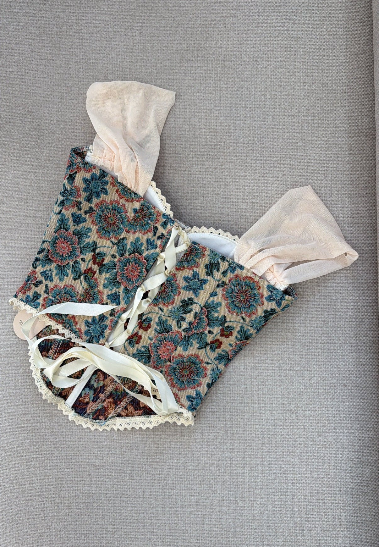 Corset Flores Azul Beige