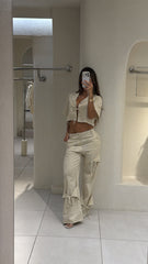 Conjunto Lino Pantalón Moños Beige