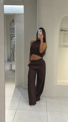 Conjunto Pantalón Top Cuello Chocolate