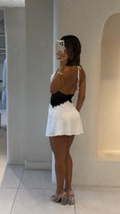 Vestido Blu Encaje Blanco